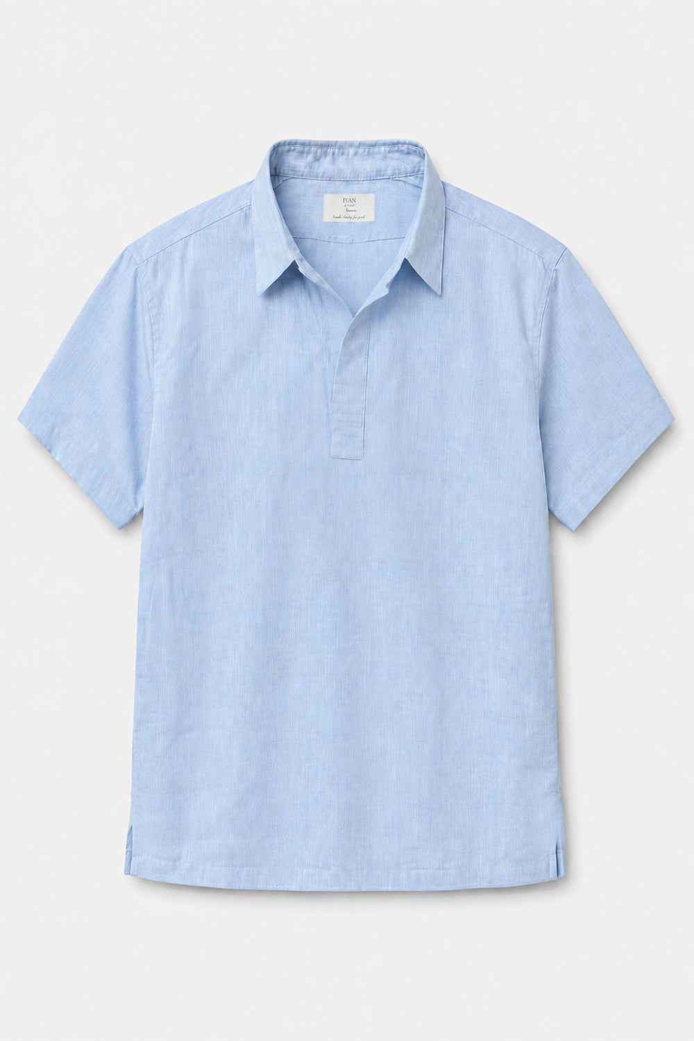 IVAR Sky Linen Buttonless Polo – men's sky blue buttonless linen polo