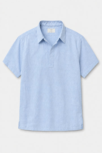 IVAR Sky Linen Buttonless Polo – men's sky blue buttonless linen polo