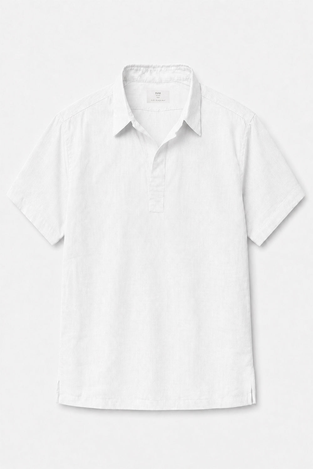 IVAR White Linen Buttonless Polo – men's white buttonless linen polo
