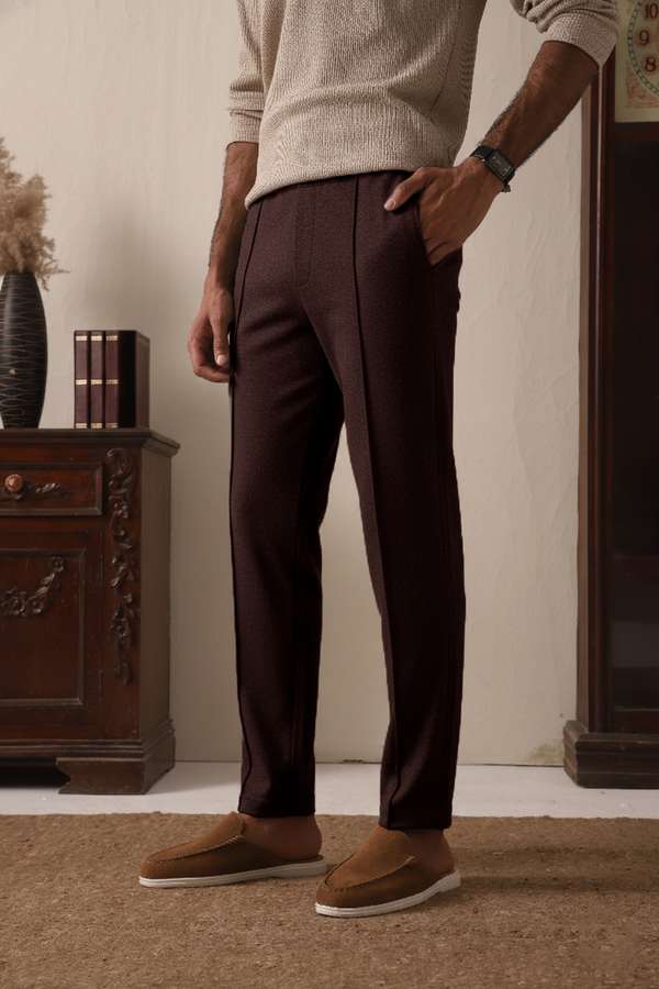 IVAR® Chocolate Brown Stapered Knitted Pants