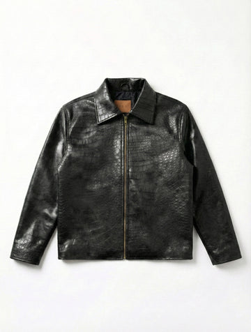 IVAR® Black Croc Embossed Leather Jacket