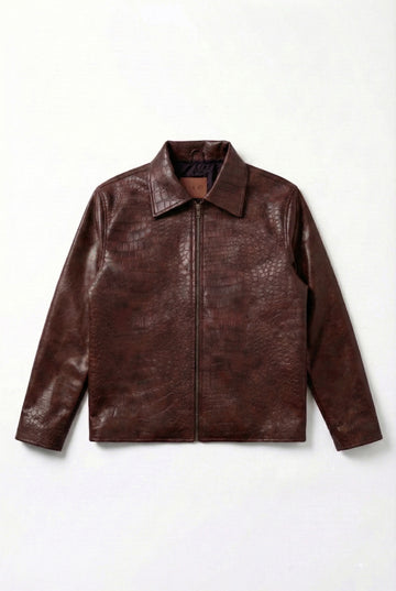 IVAR® Brown Croc Embossed Leather Jacket
