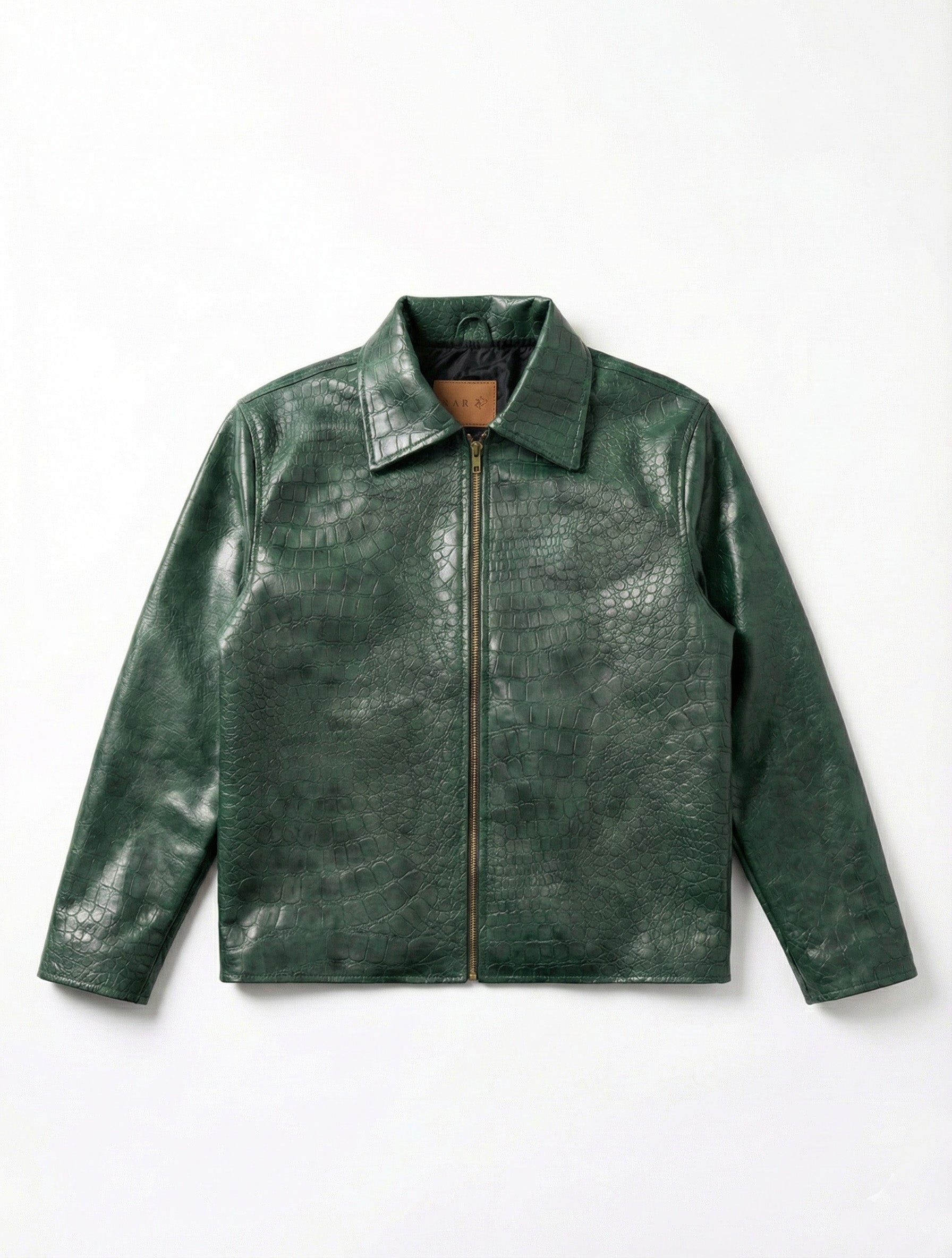 IVAR® Dark Green Croc Embossed Leather Jacket