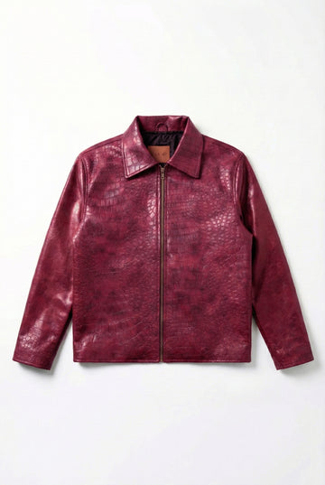 IVAR® Light Burgundy Croc Embossed Leather Jacket