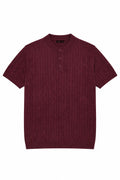 Ivar Maroon Cable Knit Henley - Front View - IVAR Clothing