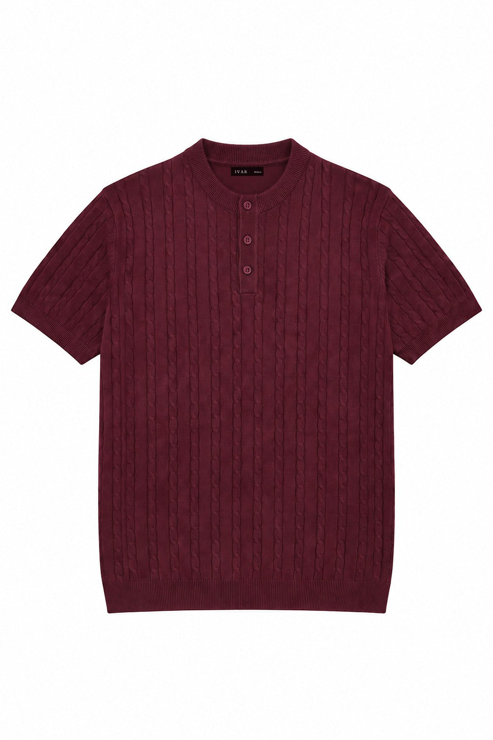 Ivar Maroon Cable Knit Henley - Front View - IVAR Clothing