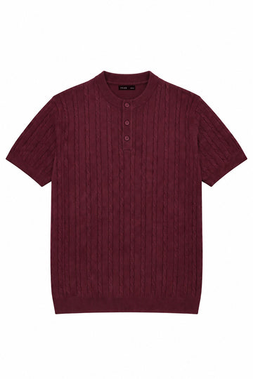 Ivar Maroon Cable Knit Henley - Front View - IVAR Clothing