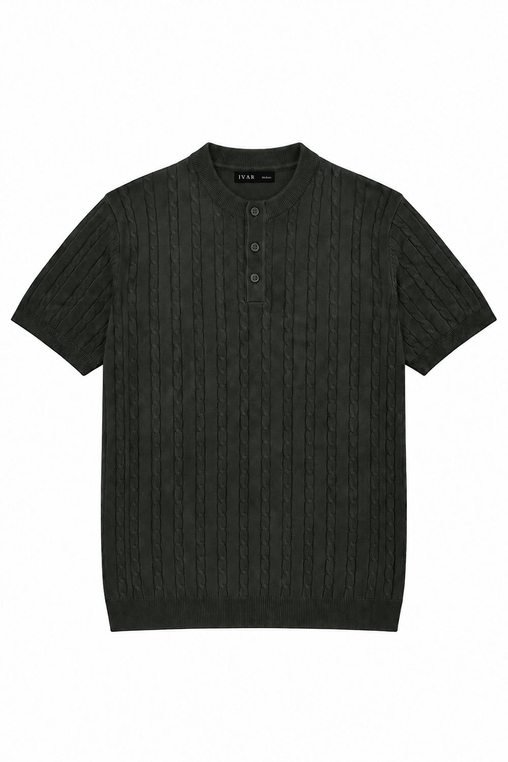 Ivar Olive Cable Knit Henley - Front View - IVAR Clothing