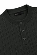 Ivar Olive Cable Knit Henley - Close-Up Placket Detail - IVAR Clothing
