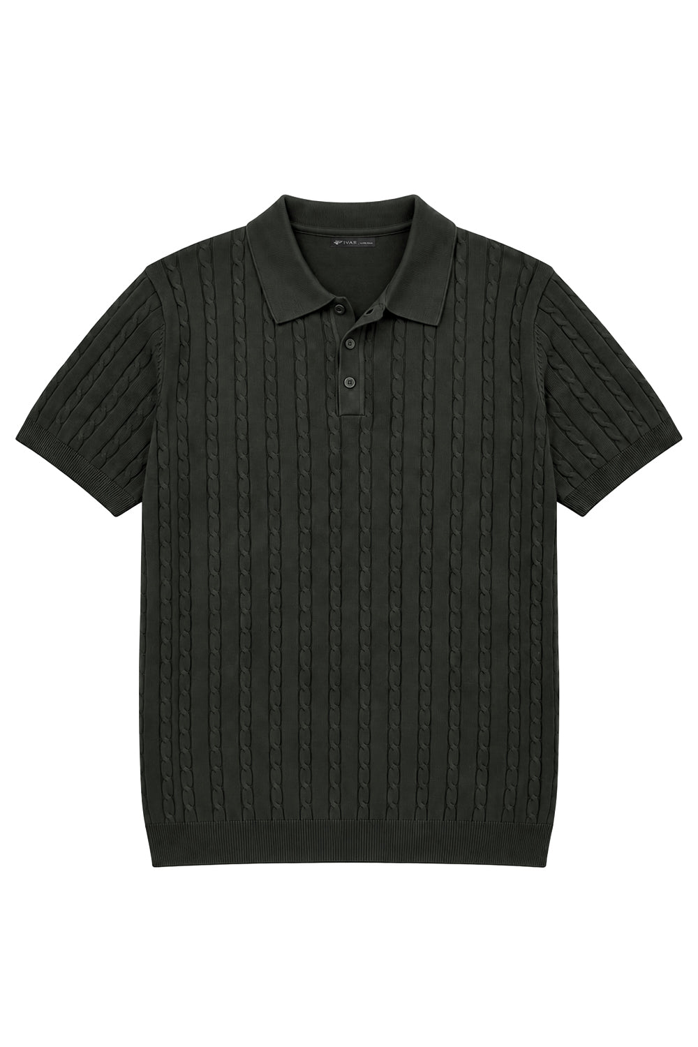 Ivar Olive Cable Knit Polo - Front View - IVAR Clothing