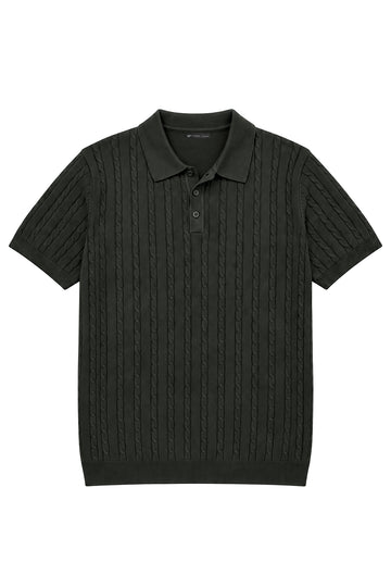 Ivar Olive Cable Knit Polo - Front View - IVAR Clothing