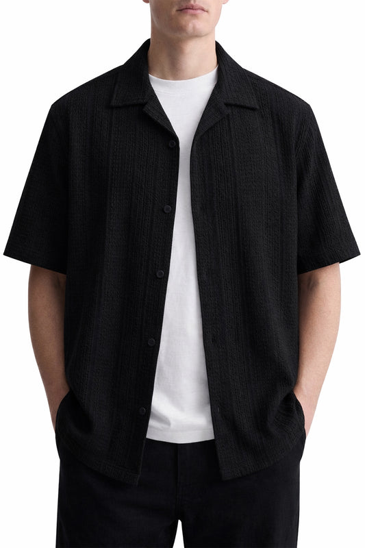IVAR® Jet Black Cable Knit Cuban Collar Shirt