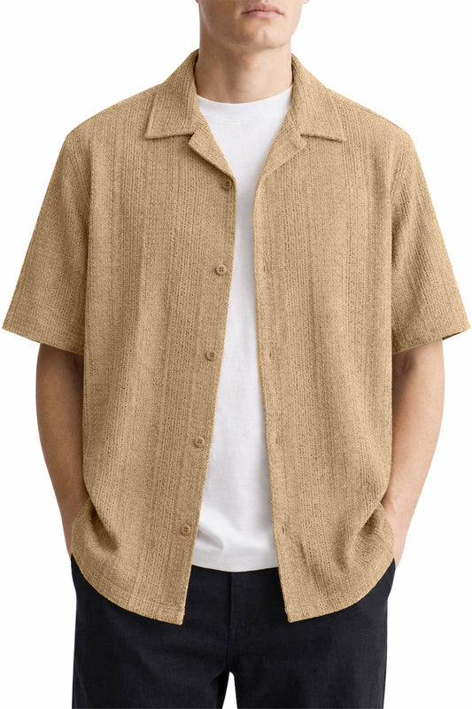 IVAR® Golden Cable Knit Cuban Collar Shirt