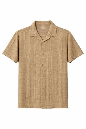IVAR® Golden Cable Knit Cuban Collar Shirt