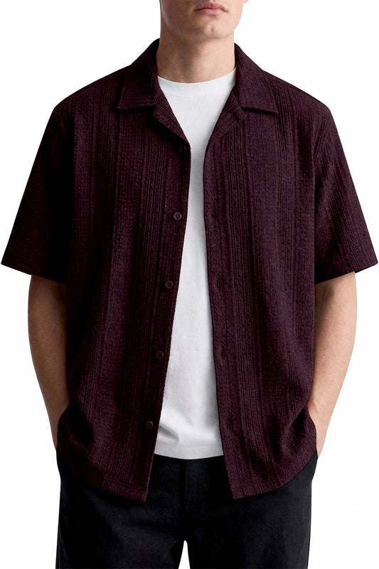 IVAR® Mehroon Cable Knit Cuban Collar Shirt