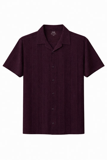 IVAR® Mehroon Cable Knit Cuban Collar Shirt