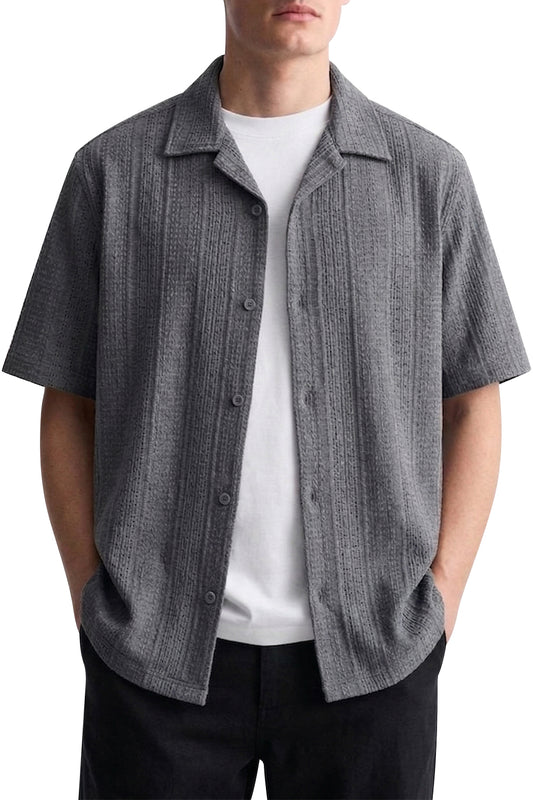 IVAR® Grey Cable Knit Cuban Collar Shirt