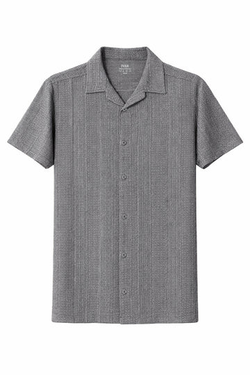 IVAR® Grey Cable Knit Cuban Collar Shirt