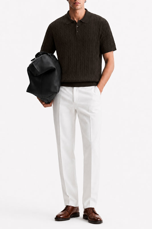 Ivar Brown Cable Knit Polo