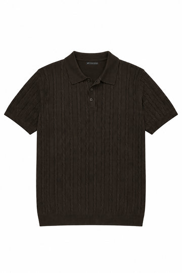 Ivar Brown Cable Knit Polo