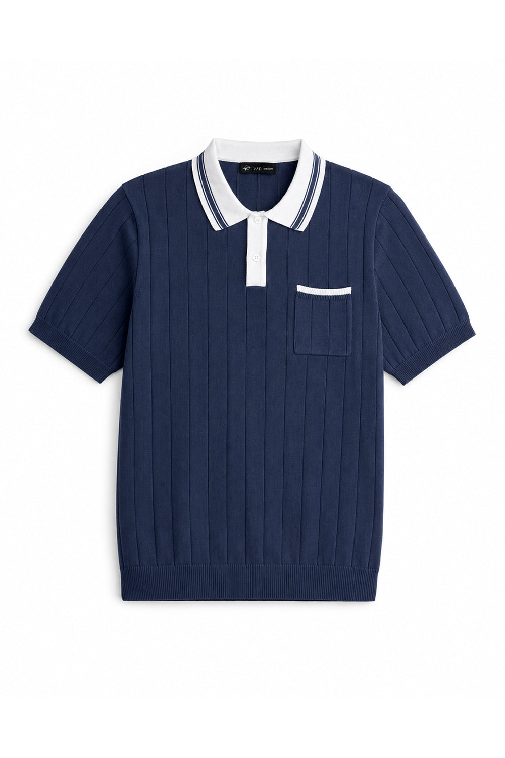 IVAR Navy Cambridge Flat Knit Polo - Front Flat Lay - IVAR Clothing