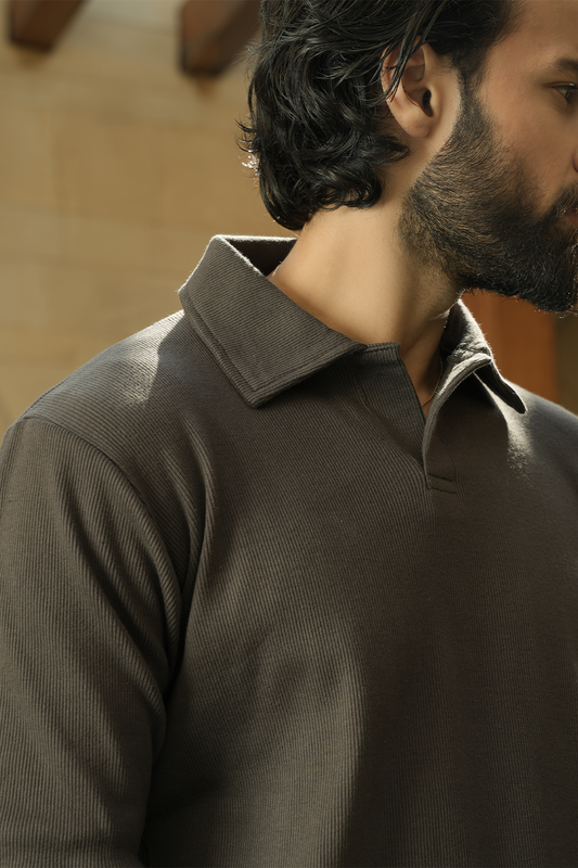 IVAR® Charcoal Johnny Collar Ribline Polo