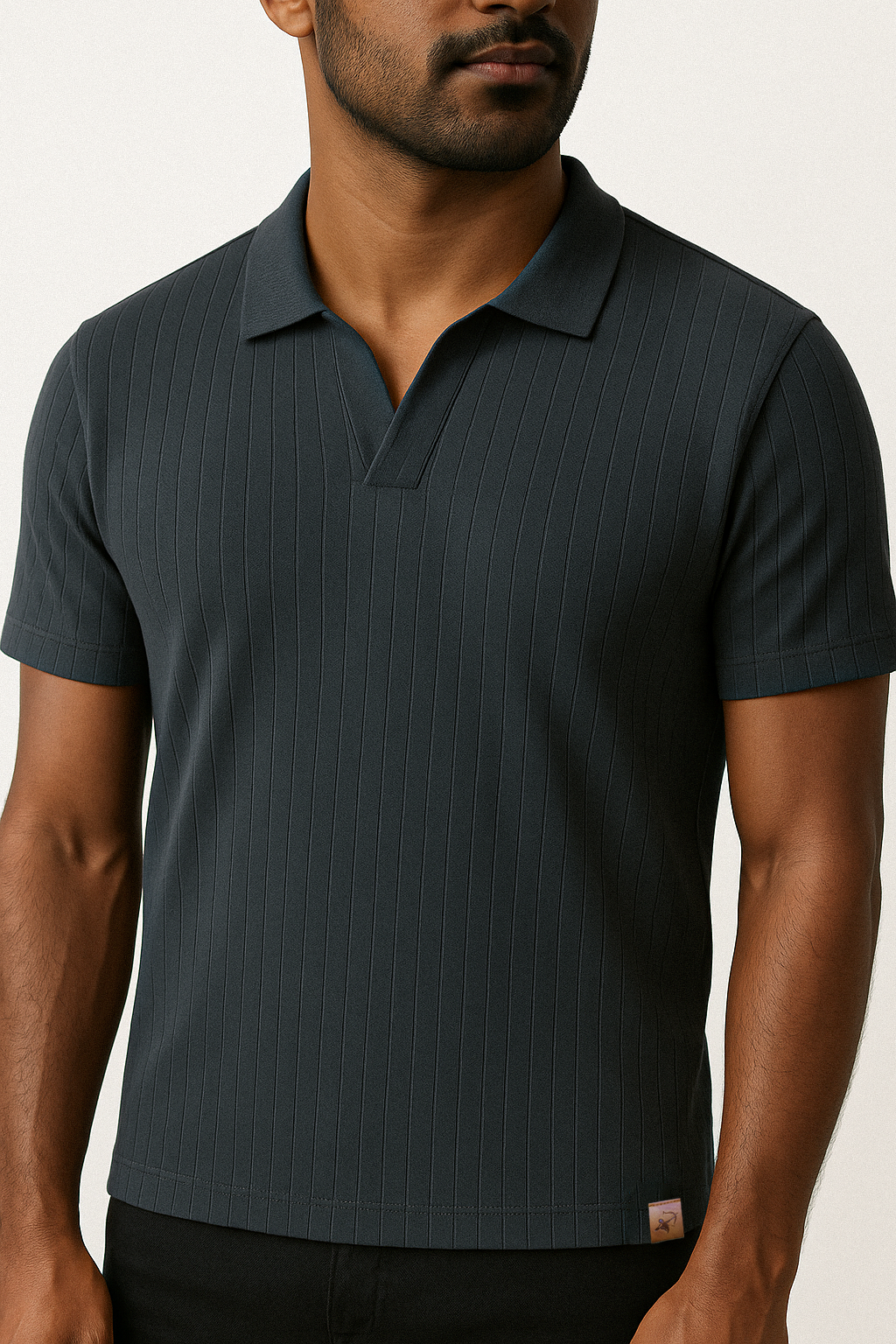 IVAR® Charcoal Drop Needle Johnny Collar Polo