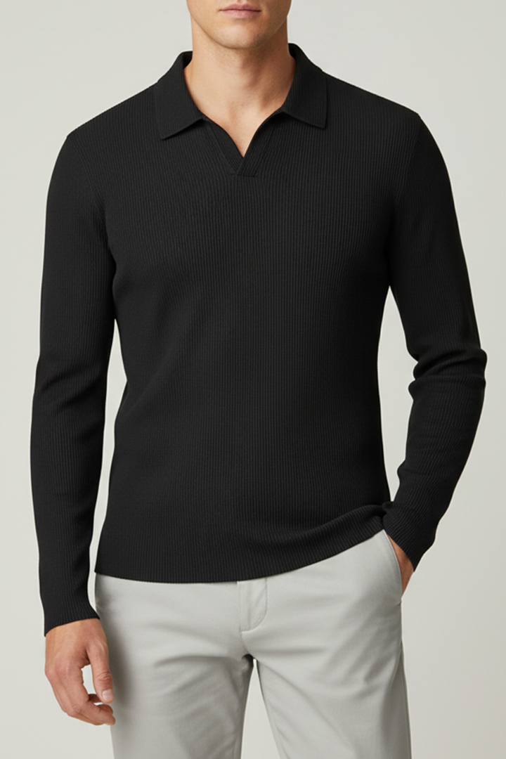 IVAR® Charcoal Waffle Knit Full Sleeve Johnny Collar Polo