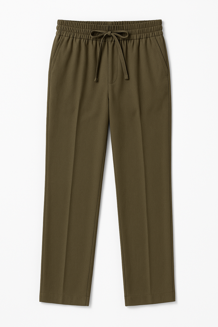 IVAR® Olive Lycra Pleated Stapered Pants
