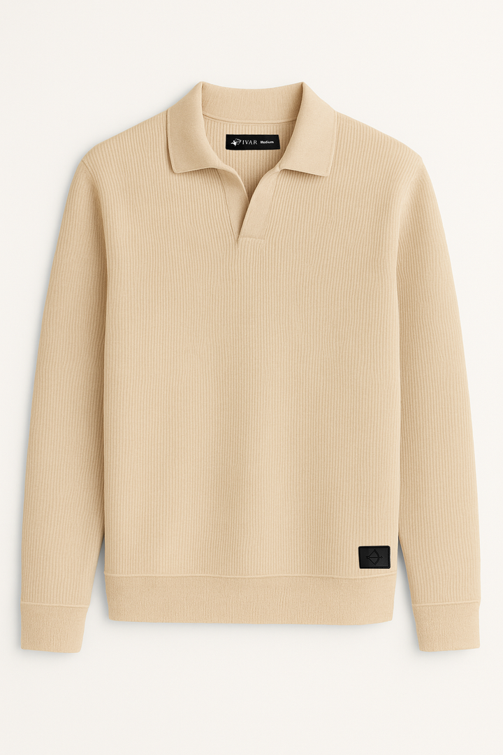 IVAR® Beige Johnny Collar Ribline Polo