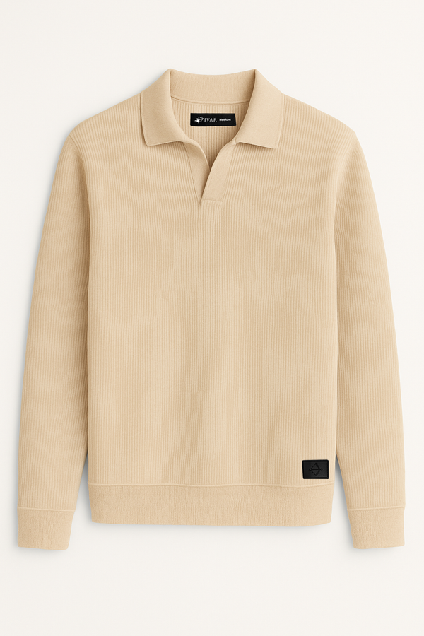 IVAR® Beige Johnny Collar Ribline Polo