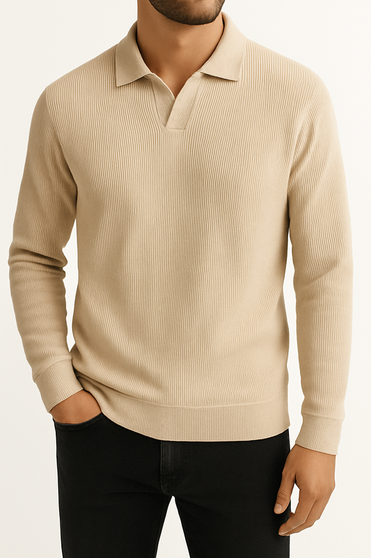 IVAR® Beige Johnny Collar Ribline Polo
