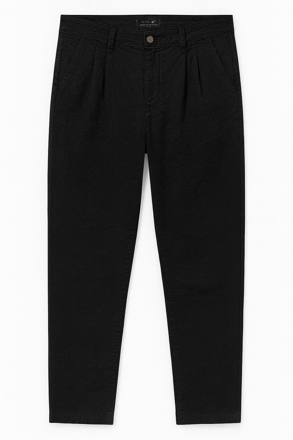 IVAR® Black Twill Straight Fit Pleated Pants