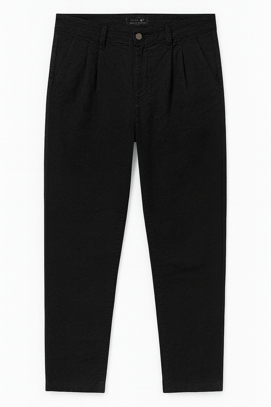 IVAR® Black Twill Straight Fit Pleated Pants