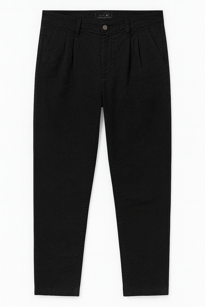 IVAR® Black Twill Straight Fit Pleated Pants