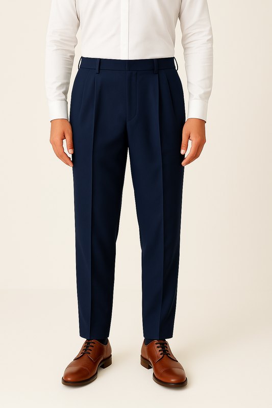 IVAR Teal Blue Adjustable Pleated Pants – men's teal blue pleated pants with adjustable waist