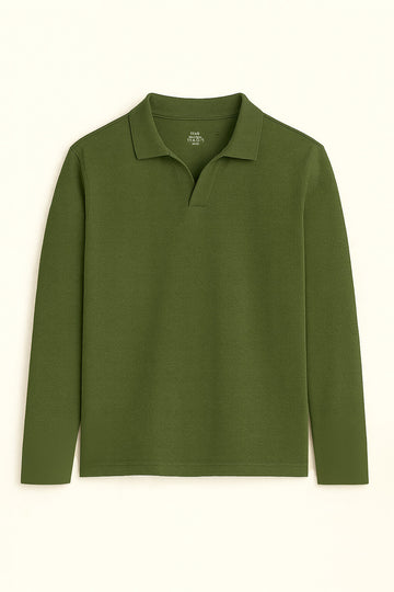 IVAR® Army Green Full Sleeve Johnny Collar Polo