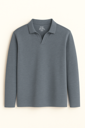 IVAR® Steel Grey Full Sleeve Johnny Collar Polo
