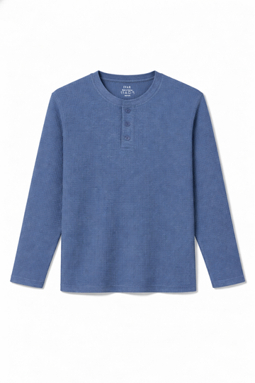 IVAR® Storm Blue Waffle Knit Full Sleeve Henley