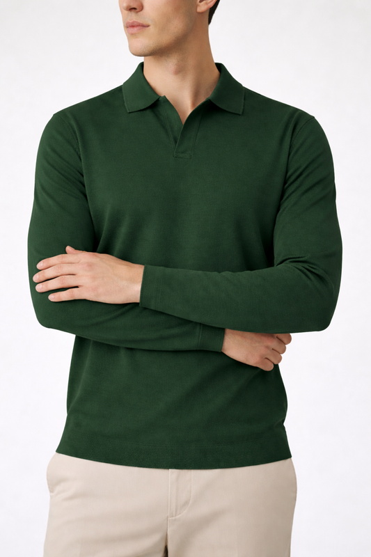 IVAR® Dark Green Full Sleeve Johnny Collar Polo