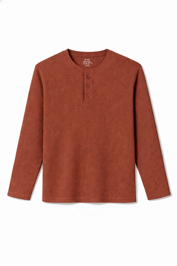 IVAR® Brick Brown Waffle Knit Full Sleeve Henley