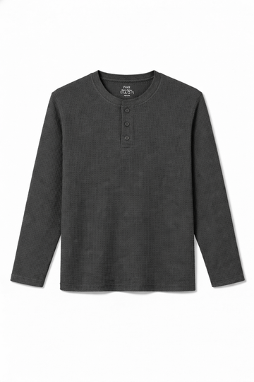 IVAR® Charcoal Waffle Knit Full Sleeve Henley