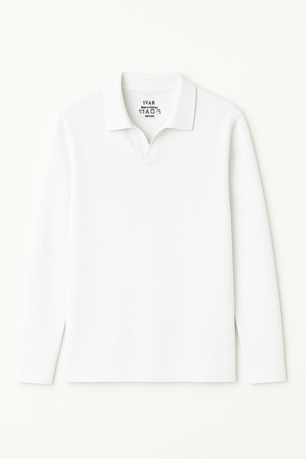 IVAR® White Drop Needle Full Sleeve Johnny Collar Polo