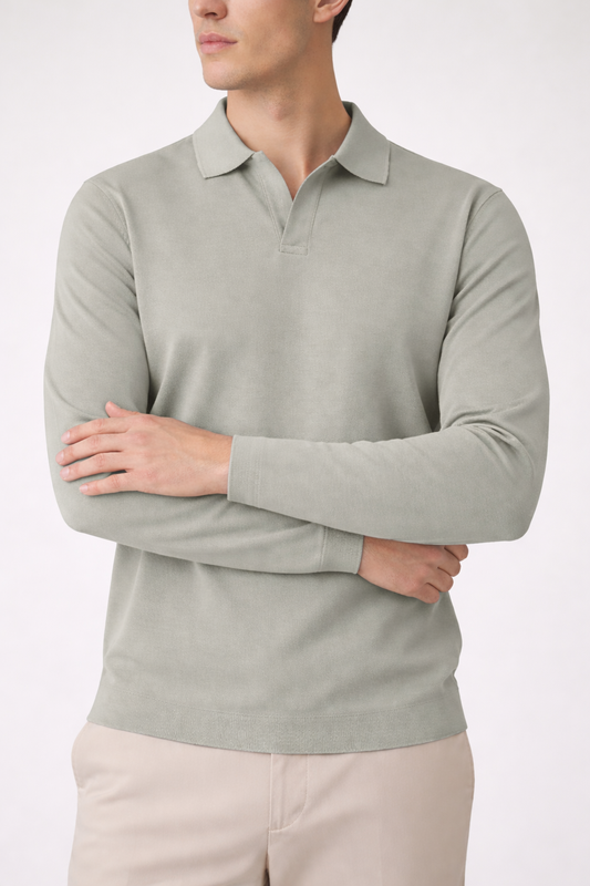 IVAR® Sage Grey Full Sleeve Johnny Collar Polo