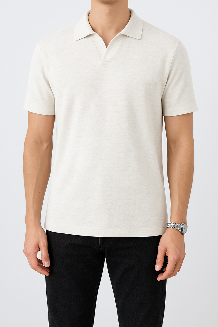 IVAR® Heather White Johnny Collar Polo