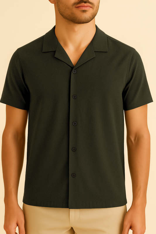 IVAR® Olive Green Cuban Collar Shirt