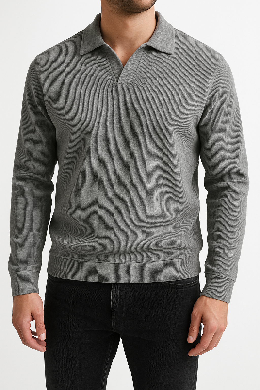 IVAR® Grey Johnny Collar Ribline Polo