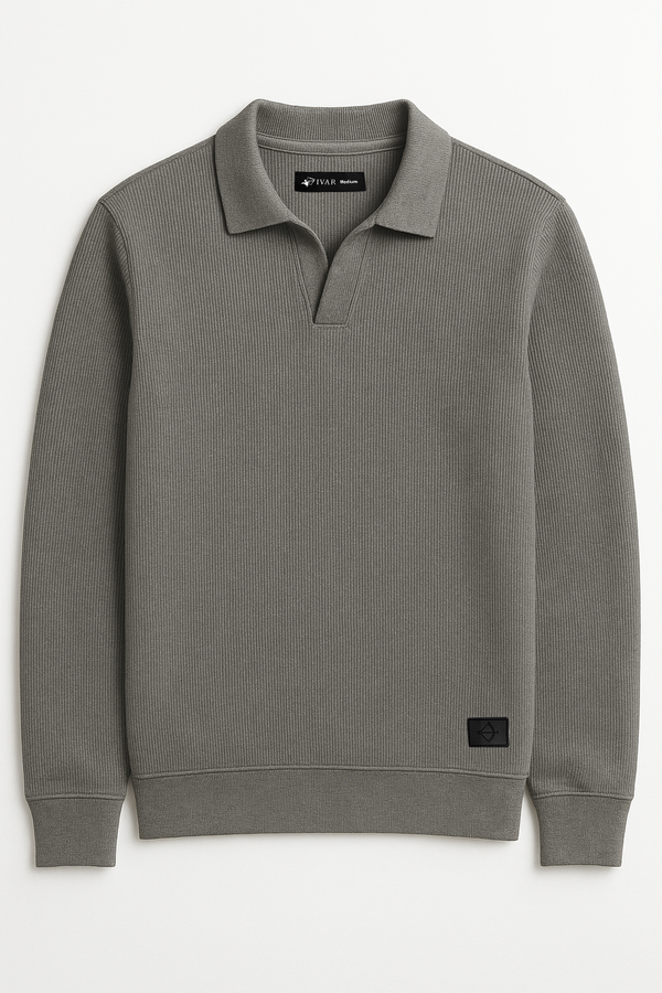 IVAR® Grey Johnny Collar Ribline Polo