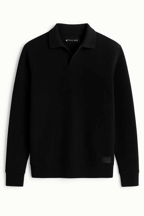 IVAR® Black Johnny Collar Ribline Polo
