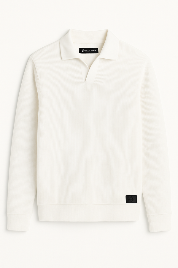 IVAR® White Johnny Collar Ribline Polo
